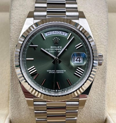 Rolex Day-date 40 40mm Olive Green Roman Dial White Gold 228239 Unworn 2024