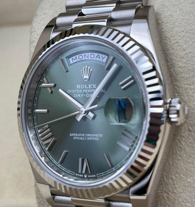 Rolex Day-date 40 40mm Olive Green Roman Dial White Gold 228239 Unworn 2024