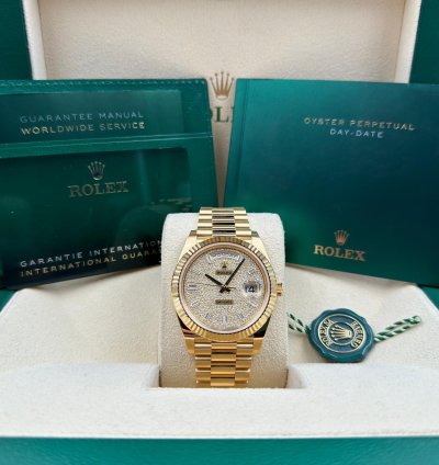 Rolex Day-date 40 40mm Pave Dial Yellow Gold Bracelet 228238 Unworn 2023