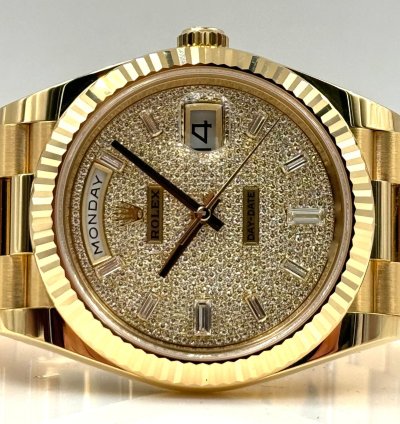 Rolex Day-date 40 40mm Pave Dial Yellow Gold Bracelet 228238 Unworn 2023