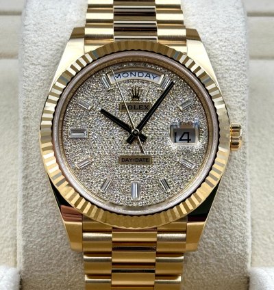 Rolex Day-date 40 40mm Pave Dial Yellow Gold Bracelet 228238 Unworn 2023