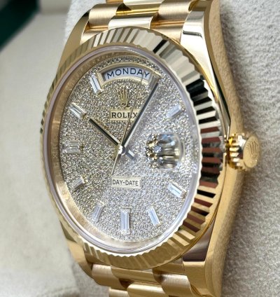 Rolex Day-date 40 40mm Pave Dial Yellow Gold Bracelet 228238 Unworn 2023