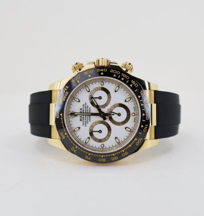 Rolex Daytona Cosmograph Daytona 40mm Yellow Gold White Index Dial Oysterflex Band 116518ln