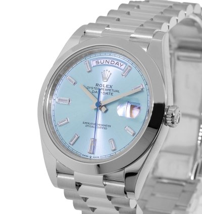 Rolex Day-date 40 40mm Platinum Ice Blue Diamond Dial Smooth Bezel 228206