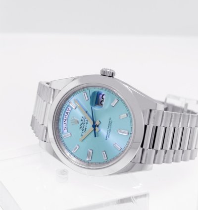 Rolex Day-date 40 40mm Platinum Ice Blue Diamond Dial Smooth Bezel 228206