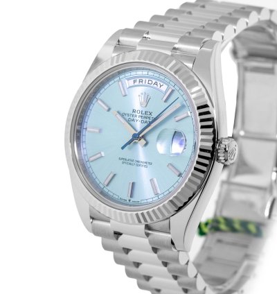Rolex Day-date 40 40mm Platinum Ice Blue Index Dial Fluted Bezel 228236
