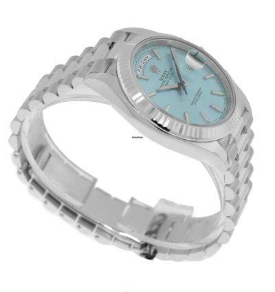 Rolex Day-date 40 40mm Platinum Ice Blue Index Dial Fluted Bezel 228236