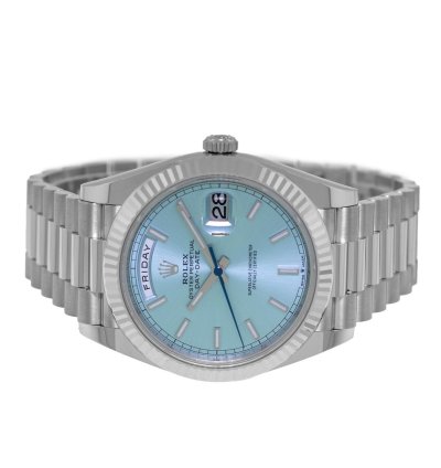 Rolex Day-date 40 40mm Platinum Ice Blue Index Dial Fluted Bezel 228236
