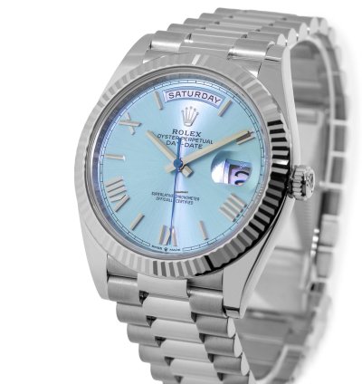 Rolex Day-date 40 40mm Platinum Ice Blue Roman Dial Fluted Bezel 228236