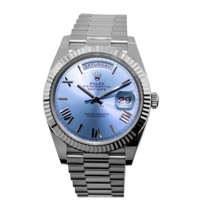 Rolex Day-date 40 40mm Platinum Ice Blue Roman Dial Fluted Bezel 228236