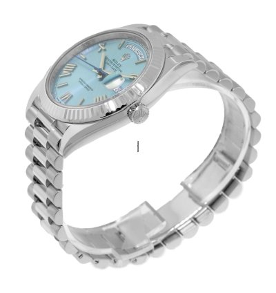 Rolex Day-date 40 40mm Platinum Ice Blue Roman Dial Fluted Bezel 228236