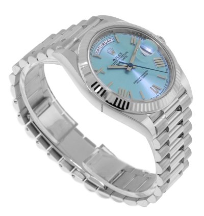 Rolex Day-date 40 40mm Platinum Ice Blue Roman Dial Fluted Bezel 228236