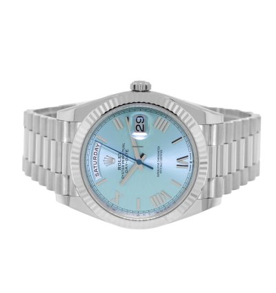 Rolex Day-date 40 40mm Platinum Ice Blue Roman Dial Fluted Bezel 228236