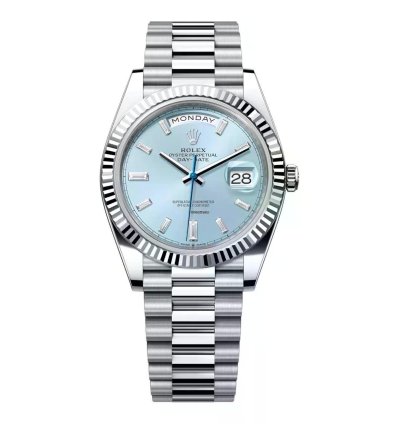 Rolex Day-date 40 40mm Platinum Mens Watch 228236-0006 Ice Blue Baguette Diamond Dial Watch 2024