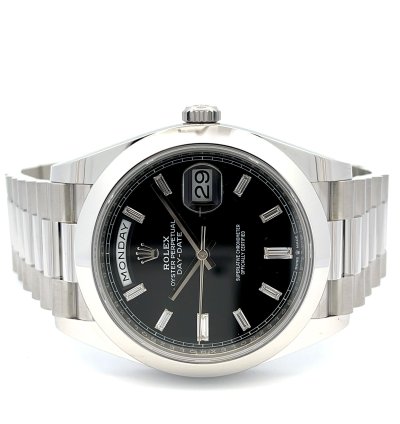 Rolex Day-date 40 40mm Platinum President Black Baguette Diamond Dial