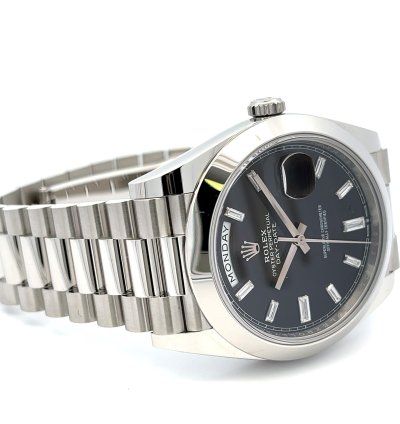 Rolex Day-date 40 40mm Platinum President Black Baguette Diamond Dial