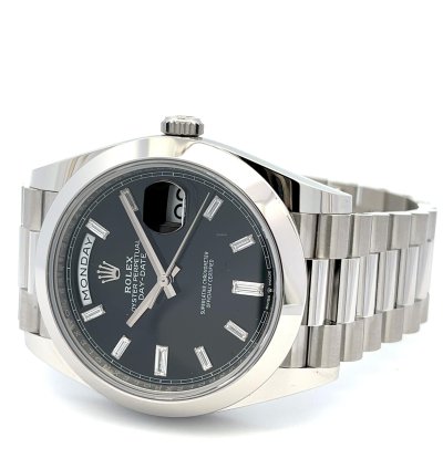 Rolex Day-date 40 40mm Platinum President Black Baguette Diamond Dial