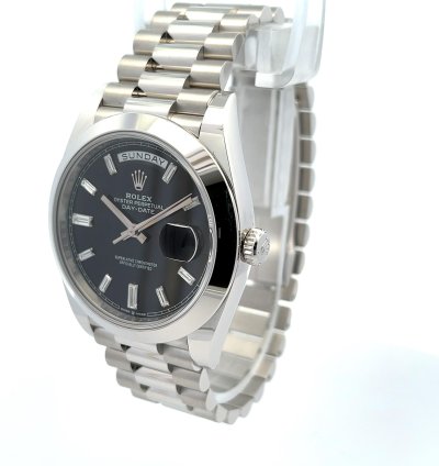 Rolex Day-date 40 40mm Platinum President Black Baguette Diamond Dial