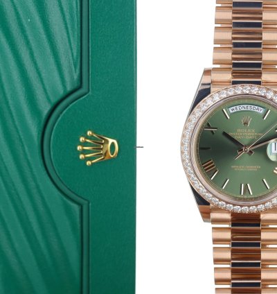Rolex Day-date 40 40mm President 18k Rose Gold Diamond Anniversary Olive Green Roman Rare 228345rbr