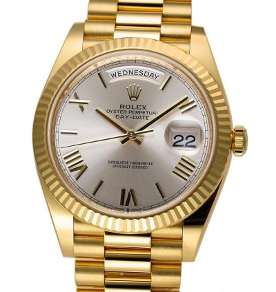 Rolex Day-date 40 40mm President 18k Yellow Gold Silver Roman Dial