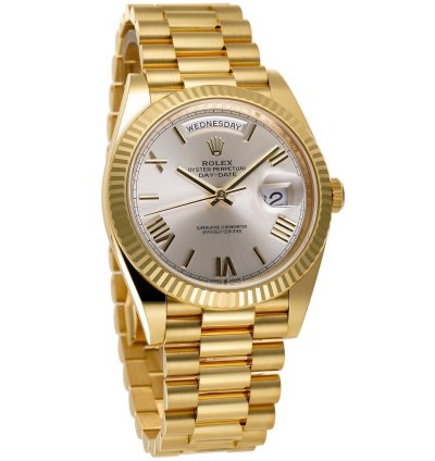 Rolex Day-date 40 40mm President 18k Yellow Gold Silver Roman Dial
