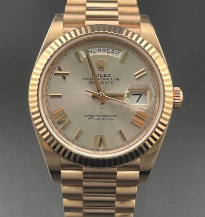 Rolex Day-date 40 40mm Rose Gold Silver Roman Dial