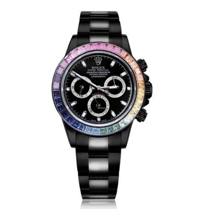 Rolex Daytona Cosmograph Daytona Black Pvd Dlc Coated Watch With Black Dial And Rainbow Bezel 116523