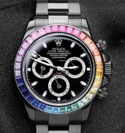 Rolex Daytona Cosmograph Daytona Black Pvd Dlc Coated Watch With Black Dial And Rainbow Bezel 116523