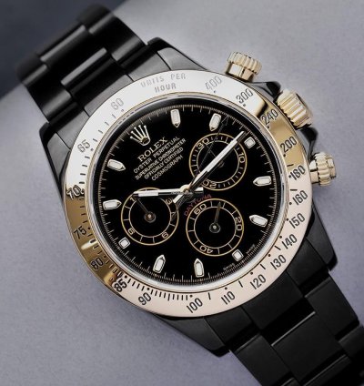 Rolex Daytona Cosmograph Daytona Black Pvd Dlc Coated Watch With Yellow Gold Bezel 116523