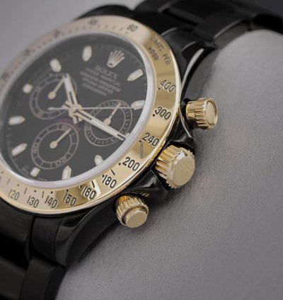 Rolex Daytona Cosmograph Daytona Black Pvd Dlc Coated Watch With Yellow Gold Bezel 116523
