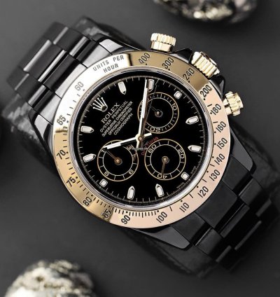 Rolex Daytona Cosmograph Daytona Black Pvd Dlc Coated Watch With Yellow Gold Bezel 116523