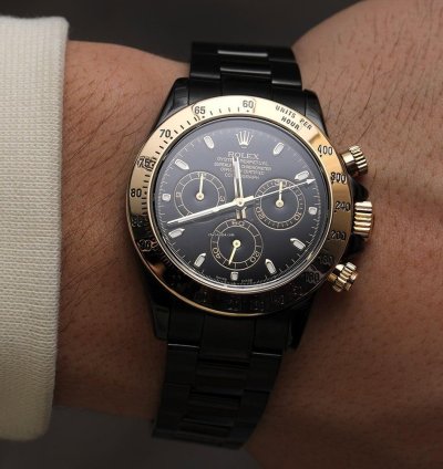 Rolex Daytona Cosmograph Daytona Black Pvd Dlc Coated Watch With Yellow Gold Bezel 116523