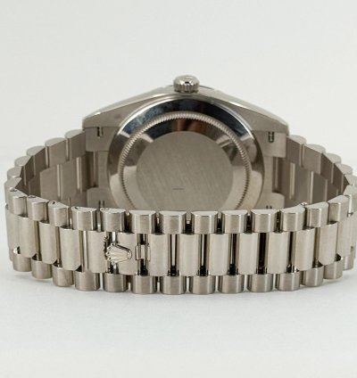 Rolex Day-date 40 40mm White Gold Fluted Bezel Meteorite Baguette Diamond Dial Presidential Band