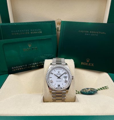 Rolex Day-date 40 40mm White Roman Dial White Gold Bracelet 228349rbr Unworn 2022