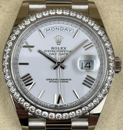Rolex Day-date 40 40mm White Roman Dial White Gold Bracelet 228349rbr Unworn 2022