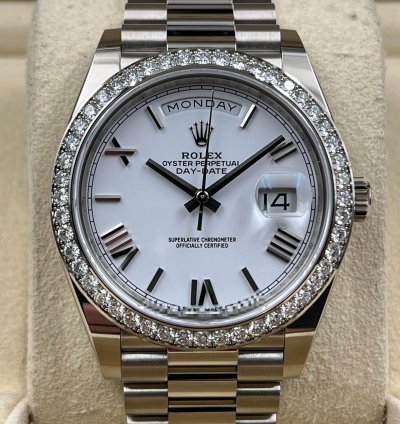 Rolex Day-date 40 40mm White Roman Dial White Gold Bracelet 228349rbr Unworn 2022
