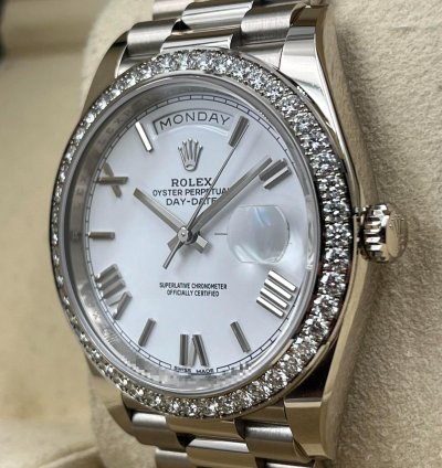 Rolex Day-date 40 40mm White Roman Dial White Gold Bracelet 228349rbr Unworn 2022