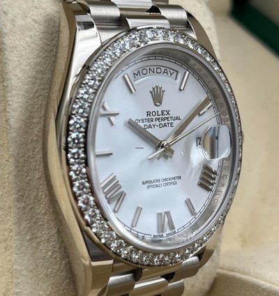 Rolex Day-date 40 40mm White Roman Dial White Gold Bracelet 228349rbr Unworn 2022