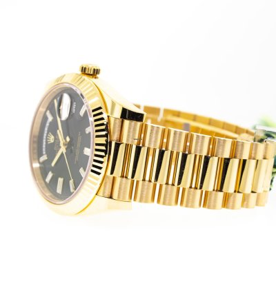 Rolex Day-date 40 40mm Yellow Gold Black Baguette Diamond Dial Fluted Bezel 228238