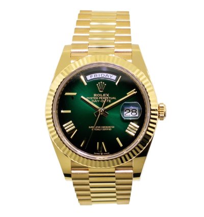 Rolex Day-date 40 40mm Yellow Gold Green Ombre Roman Dial Fluted Bezel 228238