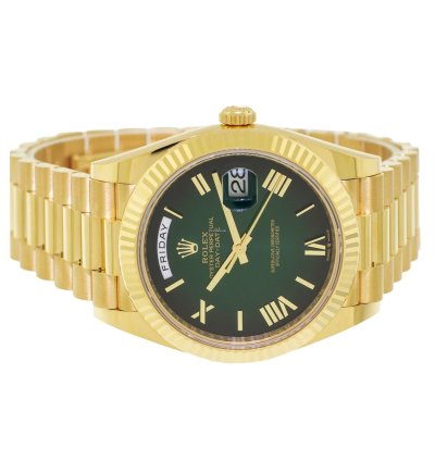 Rolex Day-date 40 40mm Yellow Gold Green Ombre Roman Dial Fluted Bezel 228238
