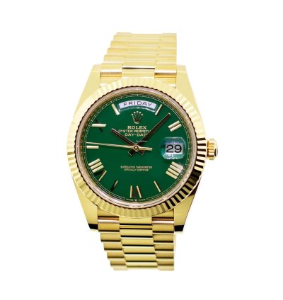 Rolex Day-date 40 40mm Yellow Gold Green Roman Dial Fluted Bezel 228238
