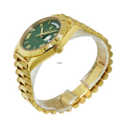 Rolex Day-date 40 40mm Yellow Gold Green Roman Dial Fluted Bezel 228238