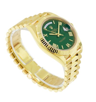 Rolex Day-date 40 40mm Yellow Gold Green Roman Dial Fluted Bezel 228238