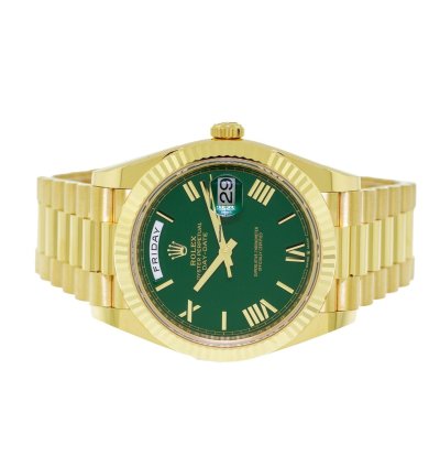 Rolex Day-date 40 40mm Yellow Gold Green Roman Dial Fluted Bezel 228238