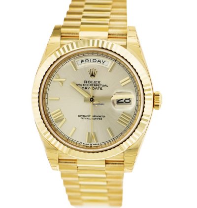 Rolex Day-date 40 40mm Yellow Gold Ivory Roman Dial Fluted Bezel 228238