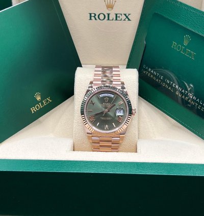Rolex Day-date 40 Arabic Calendar Very Rare Olive Green Dial Full Rose Gol 40mm