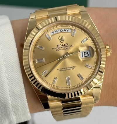 Rolex Day-date 40 Baguette Diamonds Champagne Dial