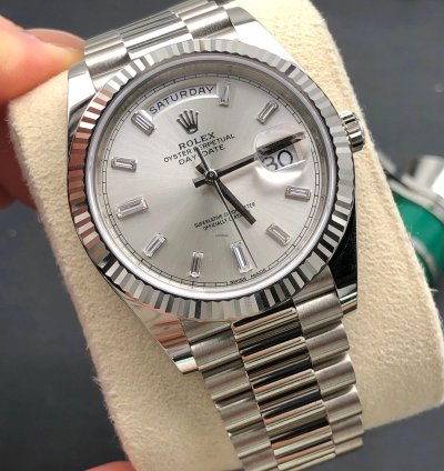 Rolex Day-date 40 Baguette Diamonds Silver Dial