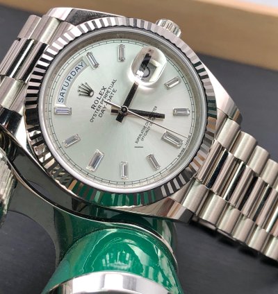 Rolex Day-date 40 Baguette Diamonds Silver Dial